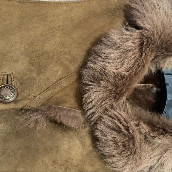 Magnificent coat in suede and sheep, brown. - Picture 4 of 8